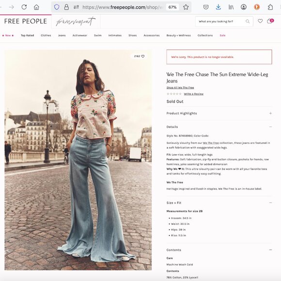 Free People Chase The Sun Extreme Wide-Leg Jeans Sz 27 - Picture 13 of 15